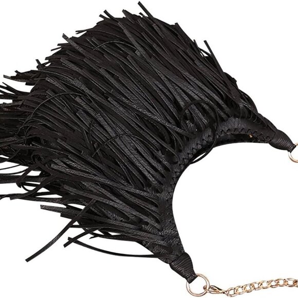 Women's Fringed Faux Suede Leather Cross Body Bag Chain Shoulder Bag Tassel Hand - Picture 4 of 6